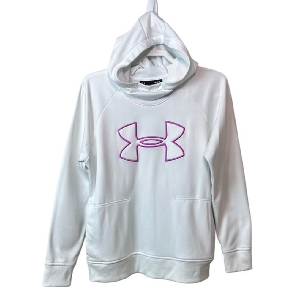 Under Armour Hoodie‎ White Pink Cold Gear Pullover Loose Sweatshirt Women's Sz L
